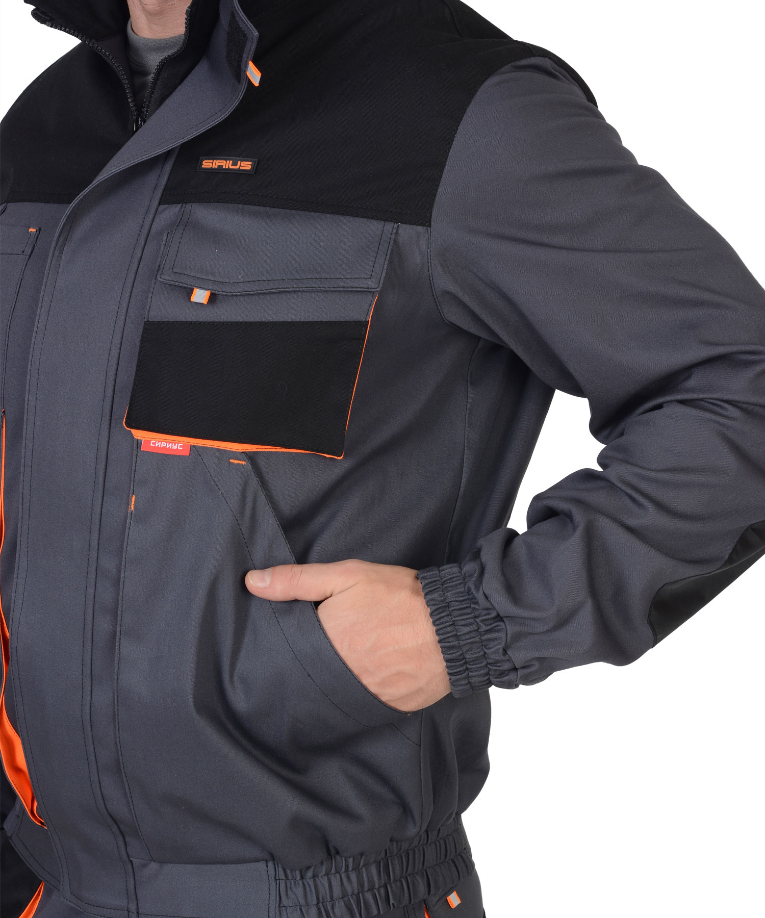 Куртка МАНХЕТТЕН короткая темно-серая с оранжевым и черным