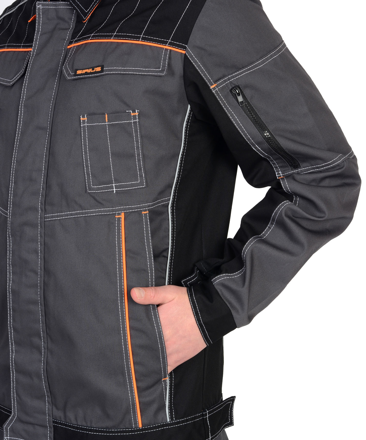 Костюм ПРЕСТИЖ-1: куртка, п/комб. серый с оранжевым кантом
