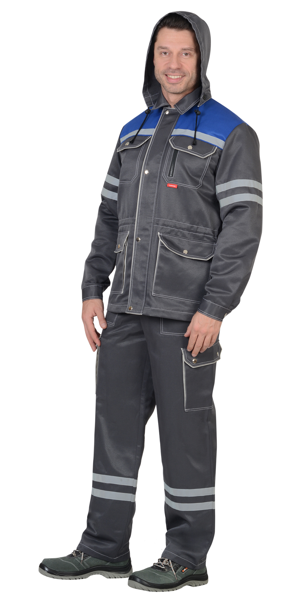 Костюм ЛИДЕР: куртка, п/комб т-серый с васильковым и молочным