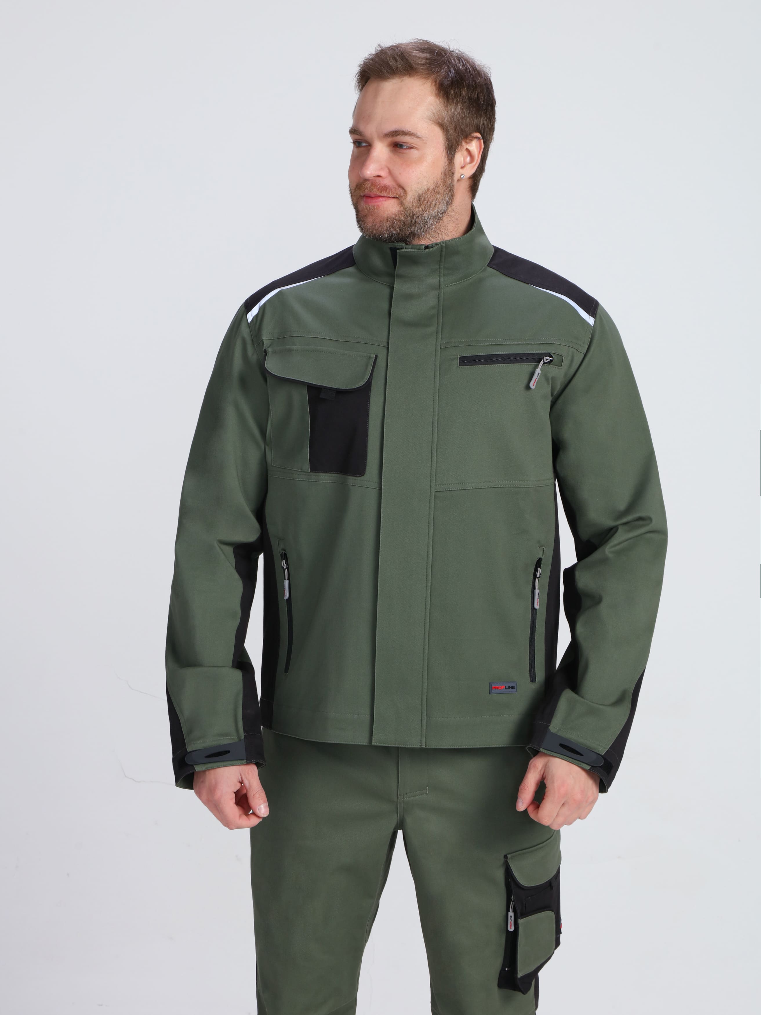 Куртка ProfLineLeader (тк.Хлопок/Спандекс,260), хаки/черный