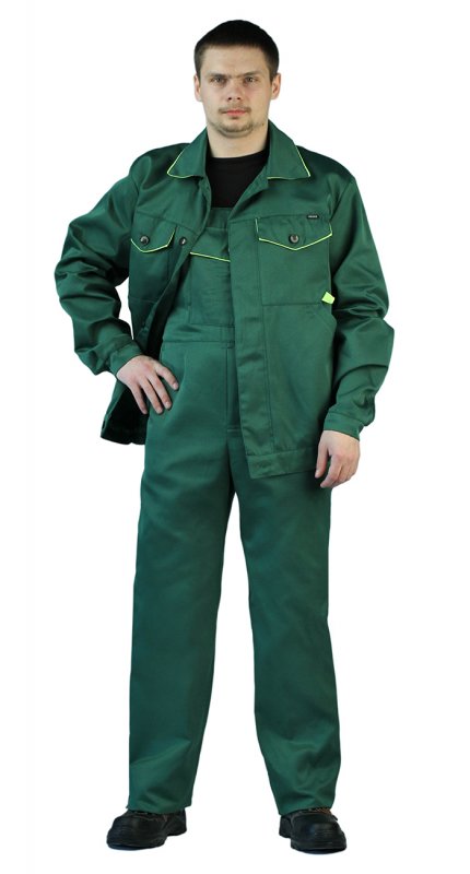 Костюм ДОКЕР: куртка, п/комб, зеленый с желтым кантом