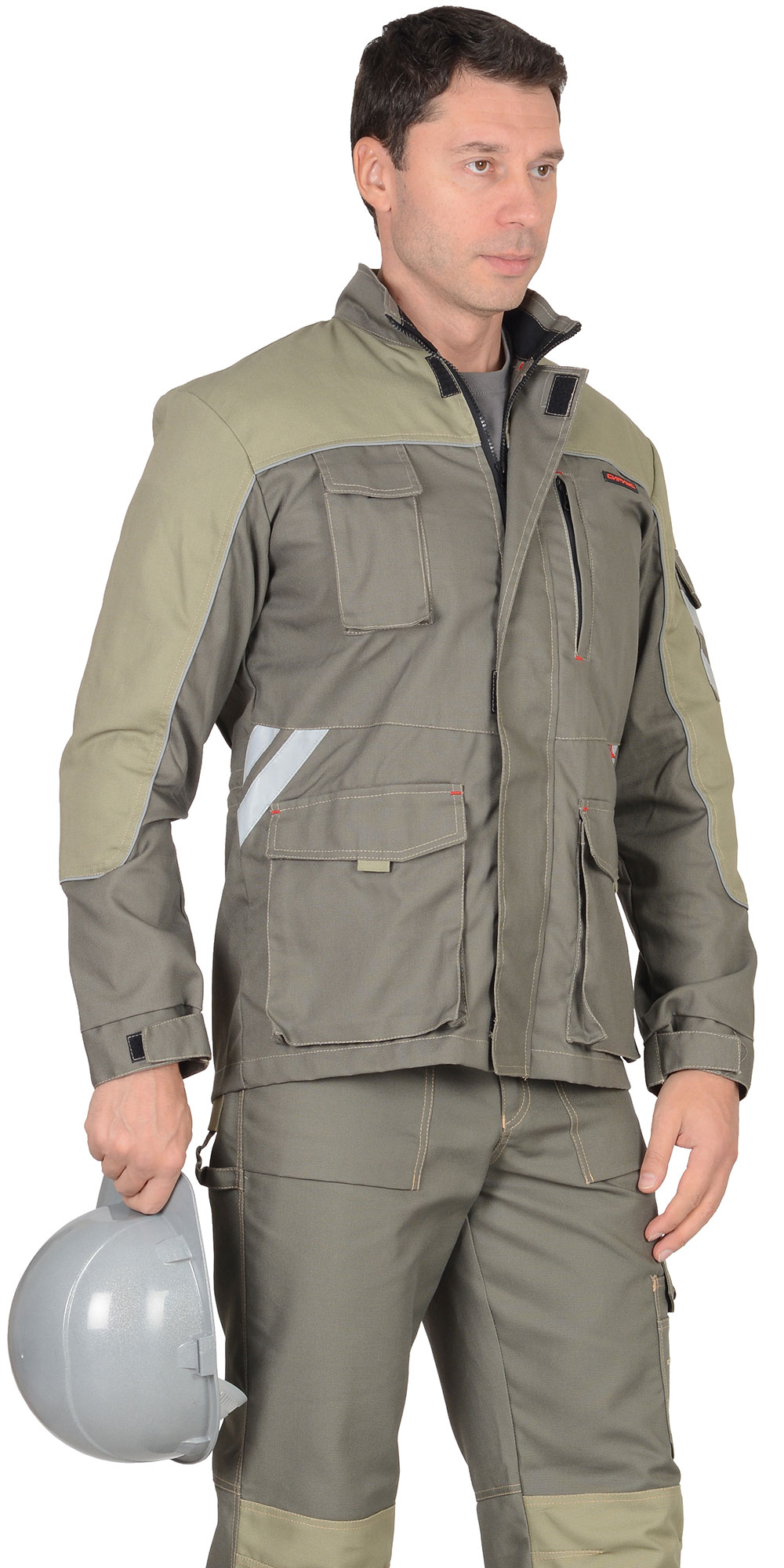 Куртка ВЕСТ-ВОРК удлиненная, т.оливковая со св.оливковым