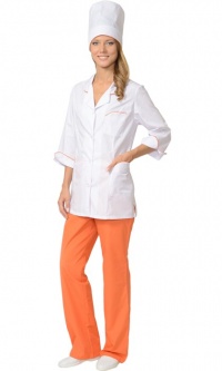 Костюм ЖАСМИН женский: куртка, брюки, колпак белый с оранжевым