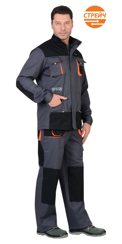 Костюм МАНХЕТТЕН: длинная куртка, п/комб., т.серый с оранжевым и черным