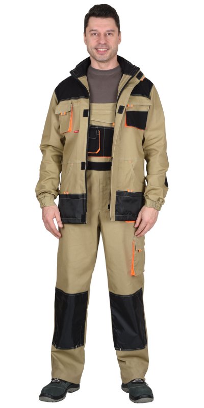 Костюм МАНХЕТТЕН: длинная куртка, п/комб., песочный с оранжевым и черным