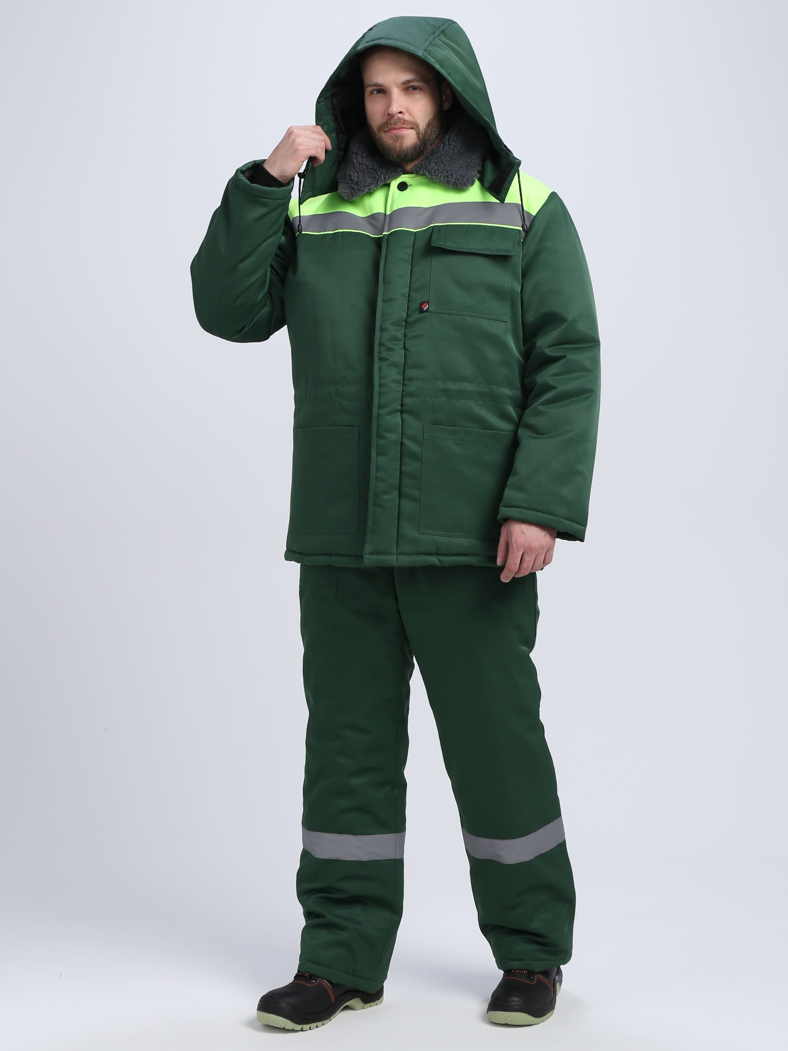 Костюм зимний на пуговицах Квайл-1 СОП (тк.Смесовая,210) брюки, т.зеленый/лимонный