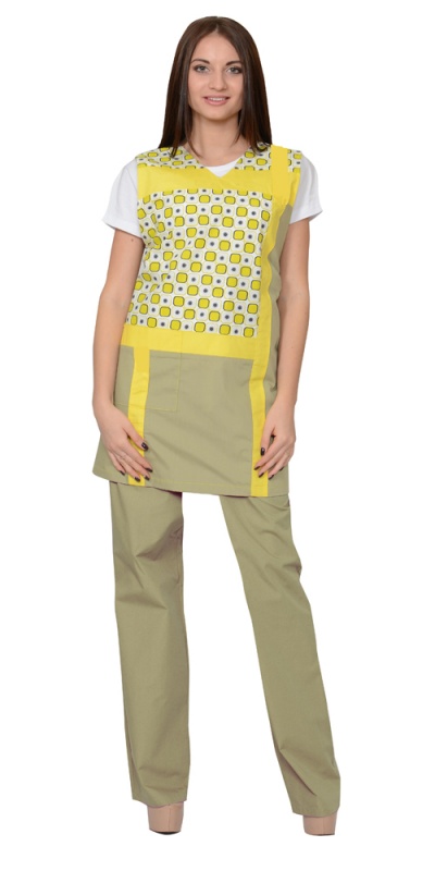 Комплект ГАЛАТЕЯ женский: фартук, брюки оливковый с желтым
