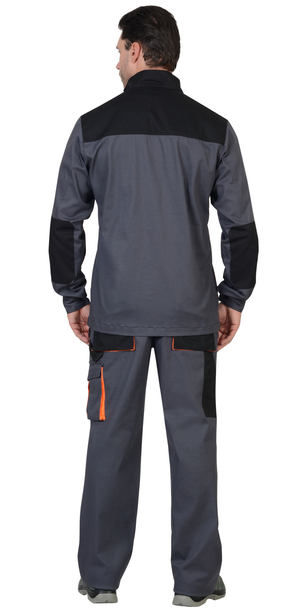 Костюм МАНХЕТТЕН: длинная куртка, брюки, т.серый с оранжевым и черным