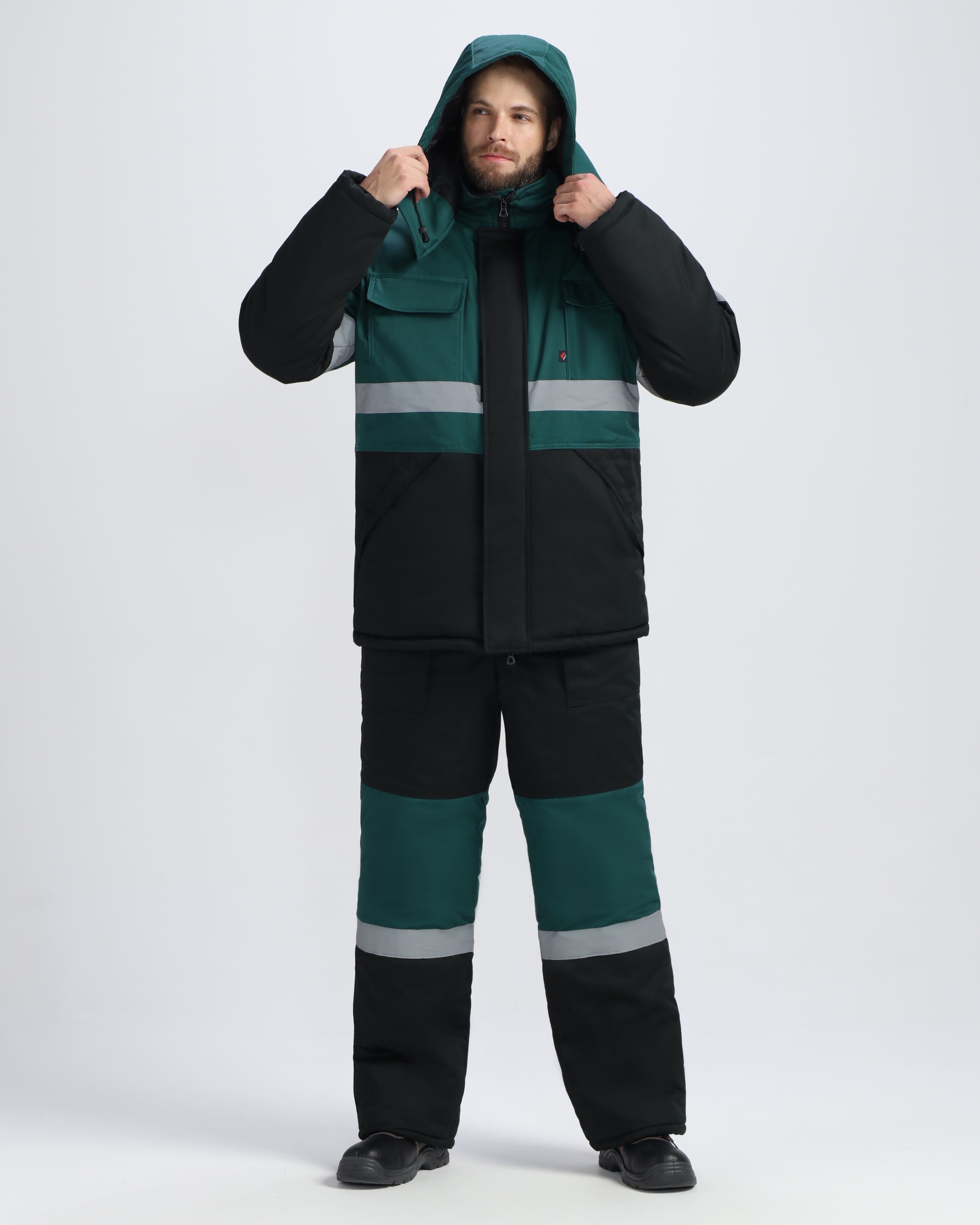 Костюм зимний Нордхард-2 СОП (тк.Смесовая,240) п/к, черный/т.зеленый