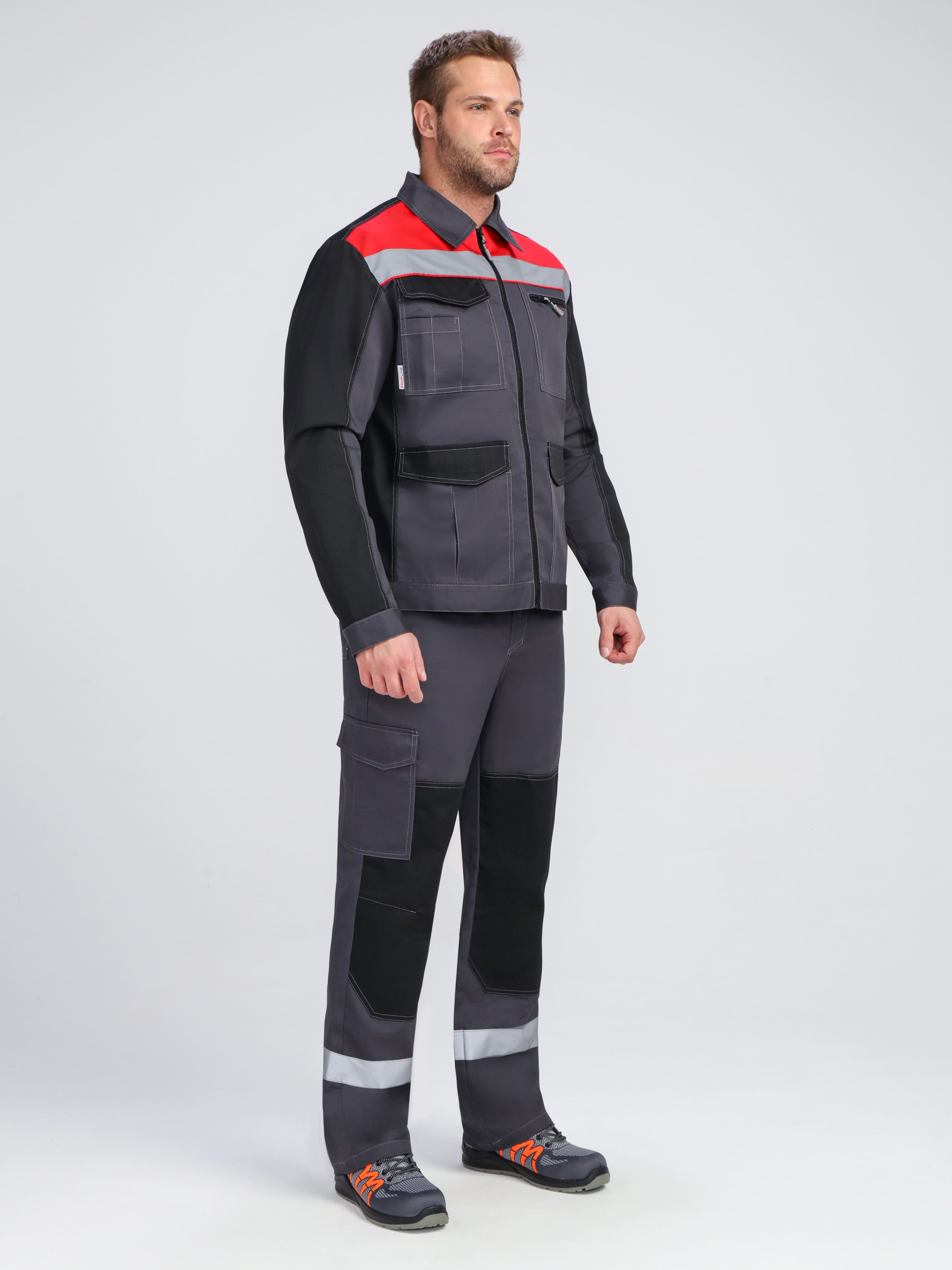 Костюм ProfLineBase-2 (тк.Твил,210) п/к, т.серый/черный/красный