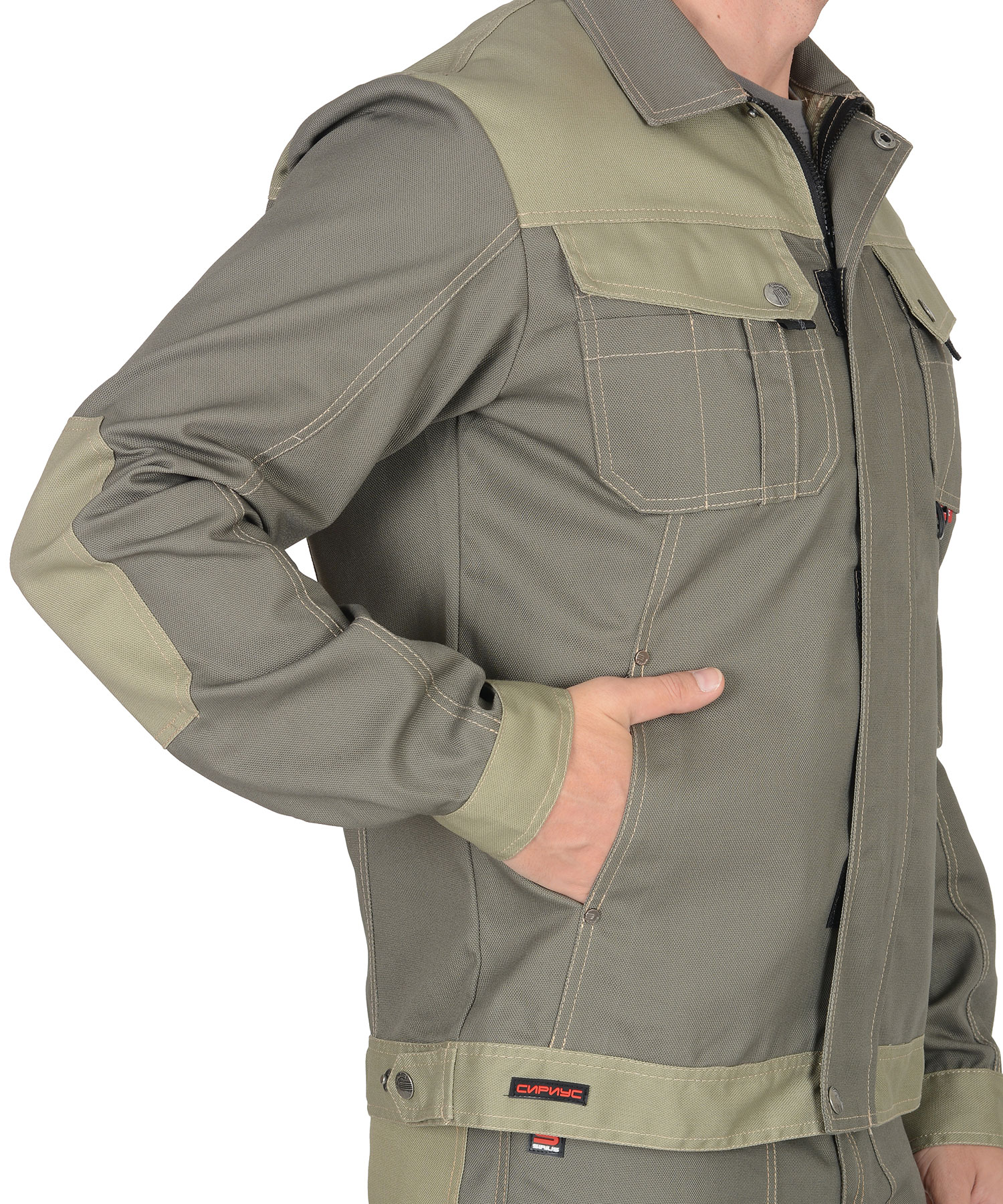 Куртка ВЕСТ-ВОРК коротка, т.оливковая со св.оливковым