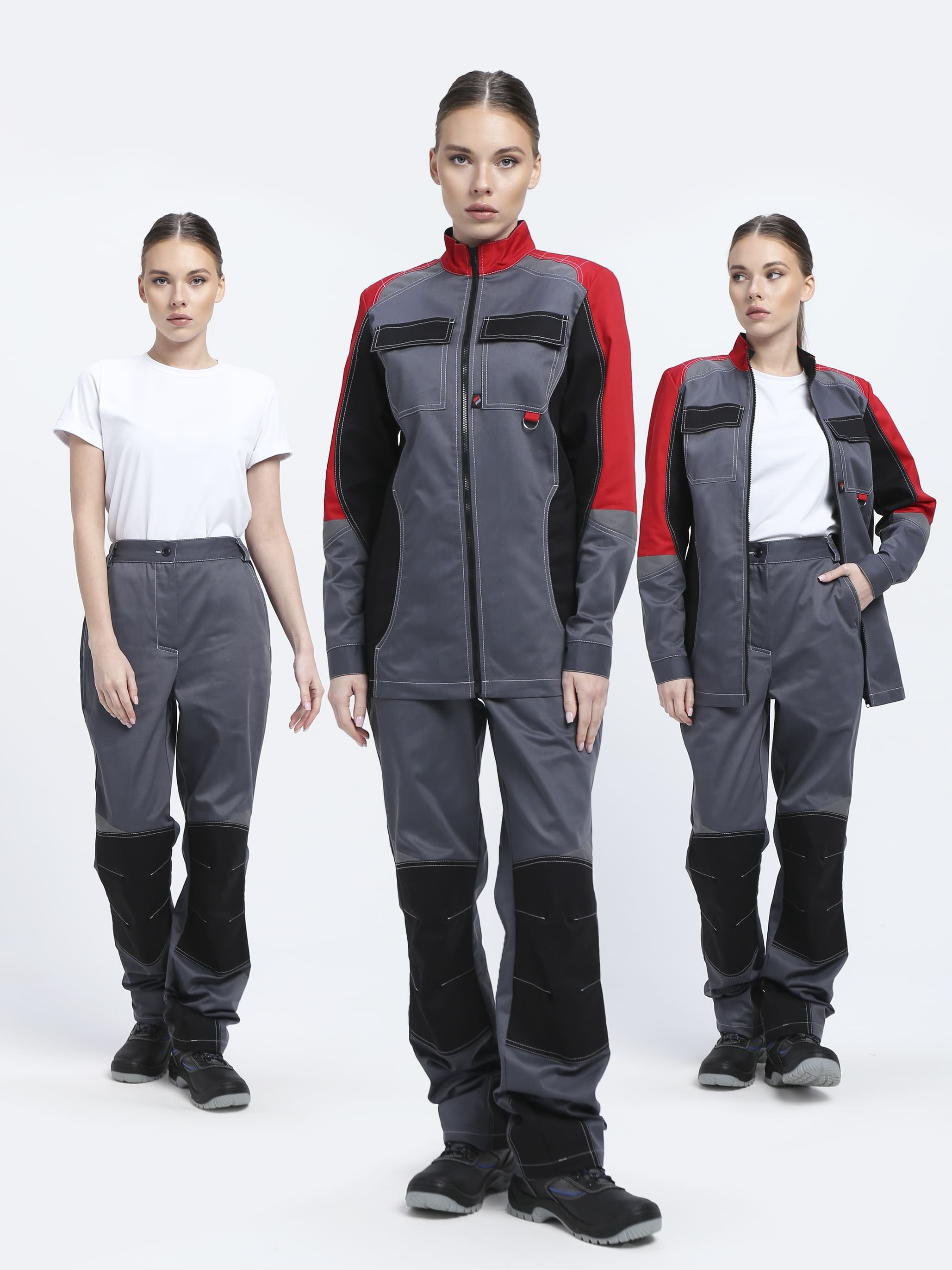 Костюм женский Вектрон-1 (тк.Смесовая,240) брюки, серый/красный/черный