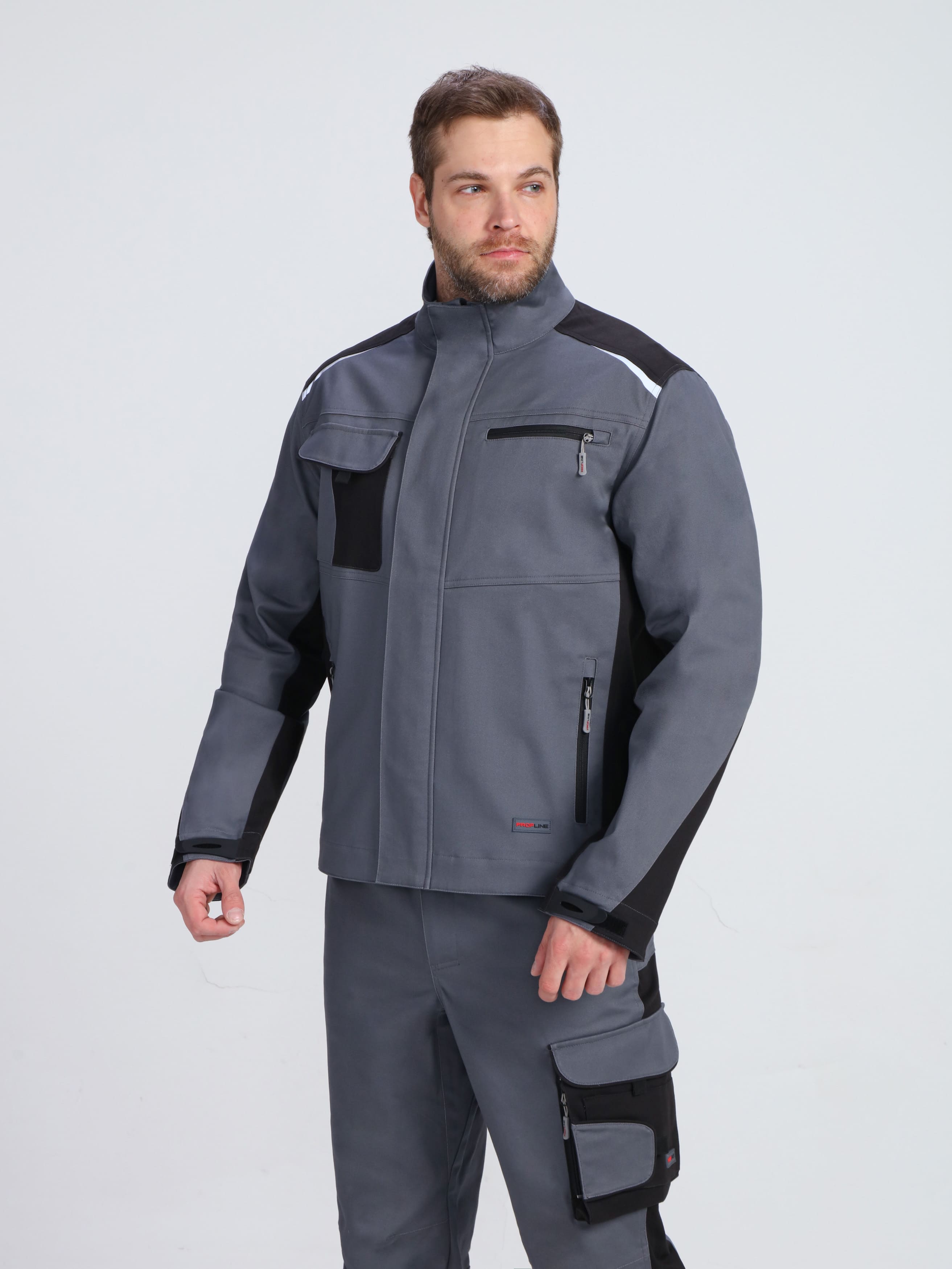Куртка ProfLineLeader (тк.Хлопок/Спандекс,260), серый/черный