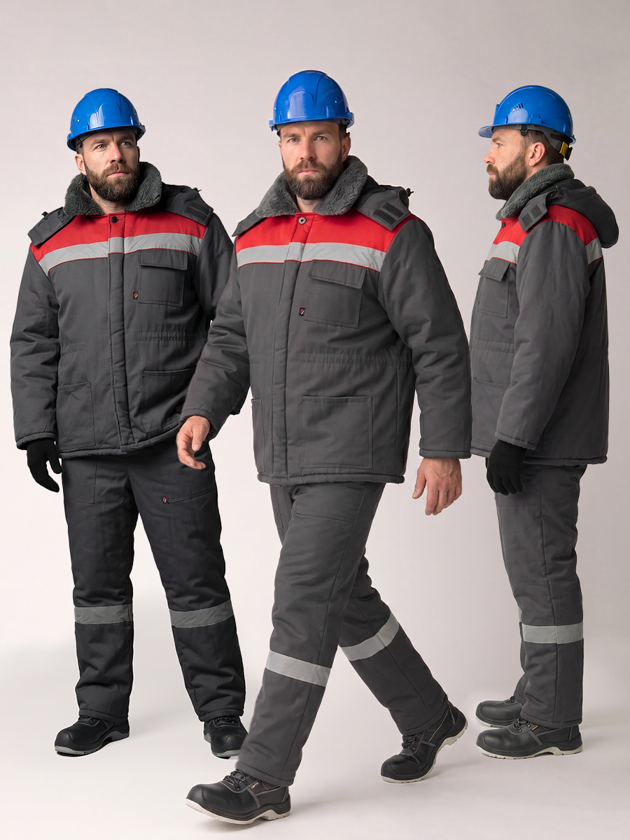 Костюм зимний на пуговицах Квайл-1 СОП (тк.Смесовая,210) брюки, т.серый/красный