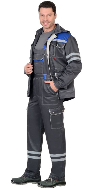 Костюм ЛИДЕР: куртка, п/комб т-серый с васильковым и молочным
