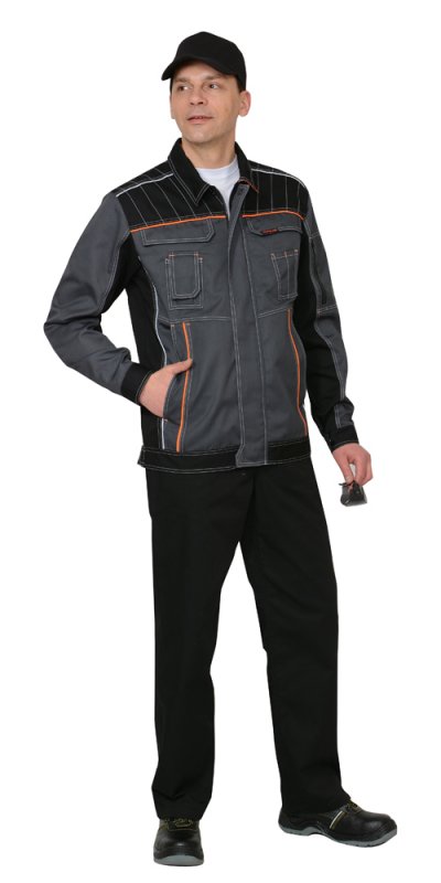 Костюм ПРЕСТИЖ: куртка, брюки серый с оранжевым кантом
