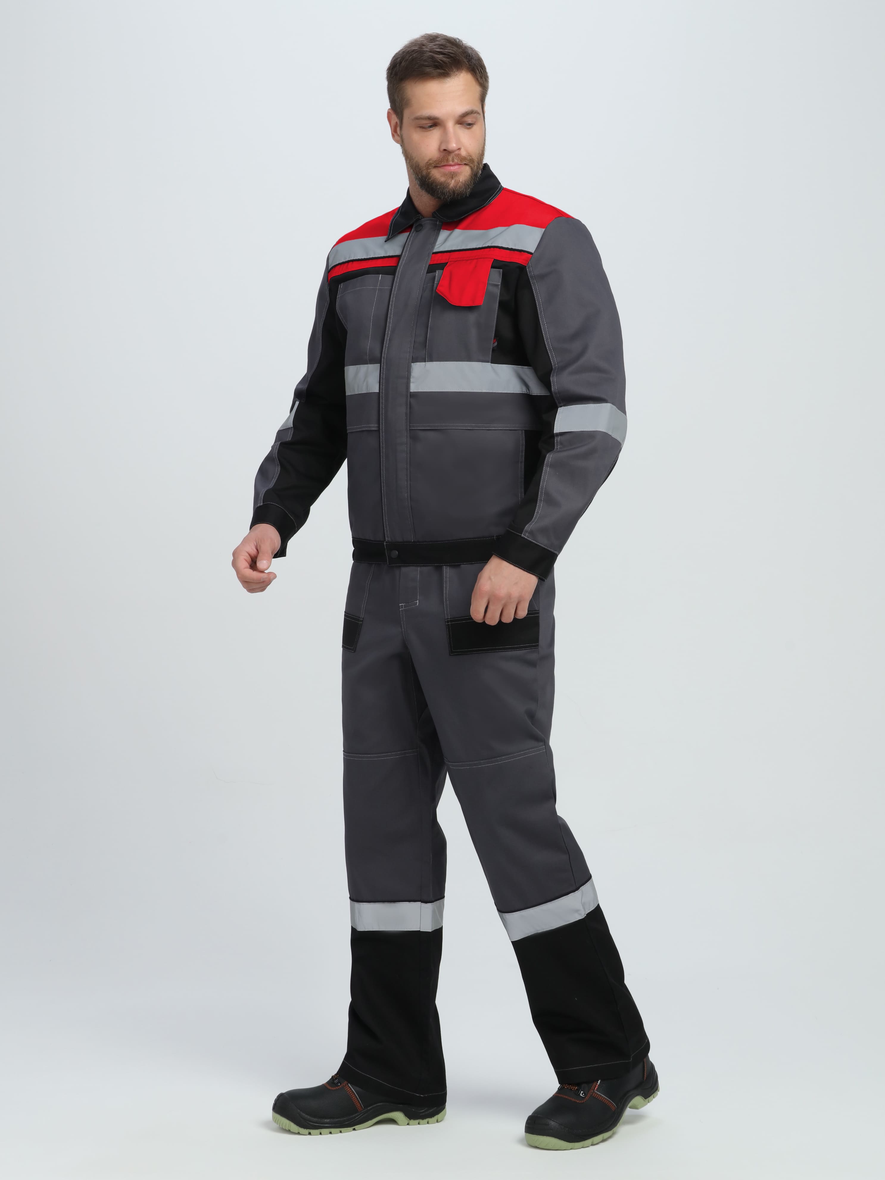 Костюм Вивантек-1 СОП У. (тк.Смесовая,240) брюки, т.серый/черный/красный