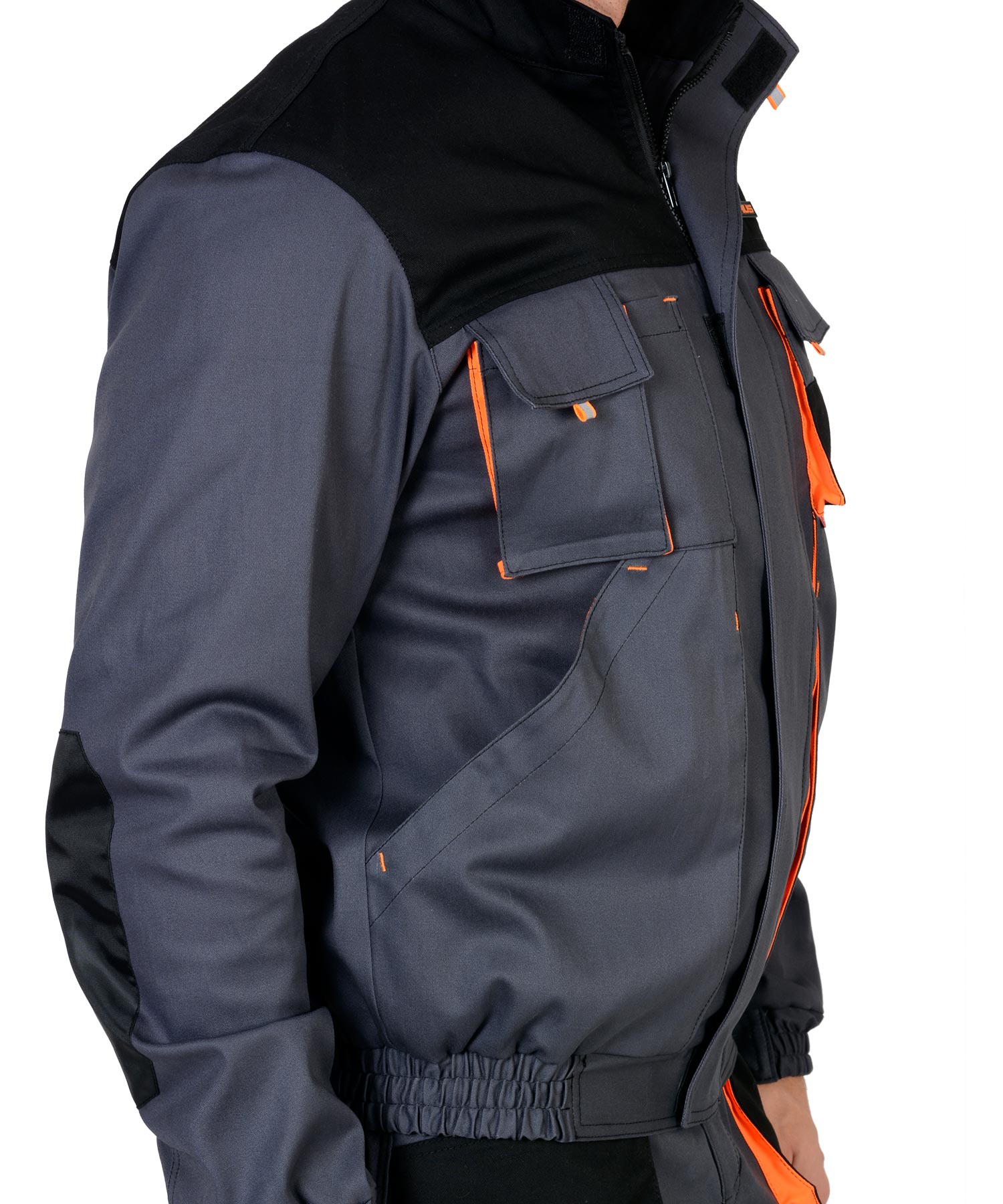 Костюм МАНХЕТТЕН: короткая куртка, брюки, т.серый с оранжевым и черным